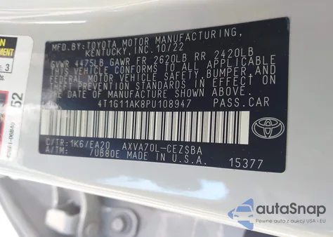 2023 Toyota Camry Se Night Shade from USA, damaged, VIN 4T1G11AK8PU108947